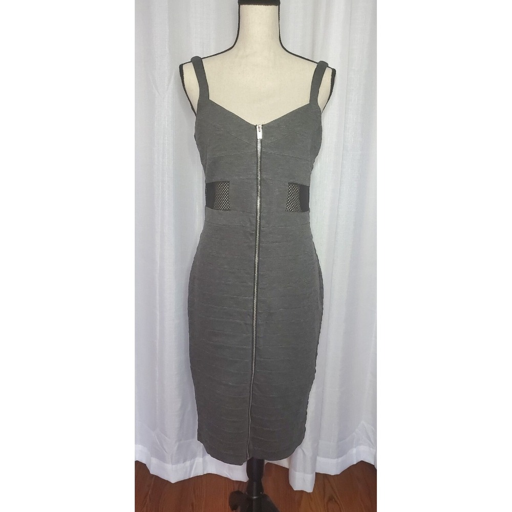 EXPRESS Women's Size 12 Gray Mesh Panel Zip Up Bodycon Sheath Dress Modern A11